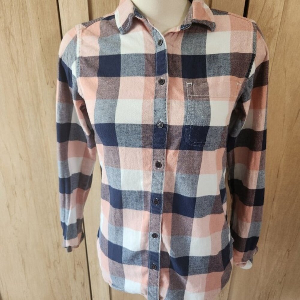 Wind River Outfitters Co Plaid Flannel Shirt Pink Navy White Casual XS TP